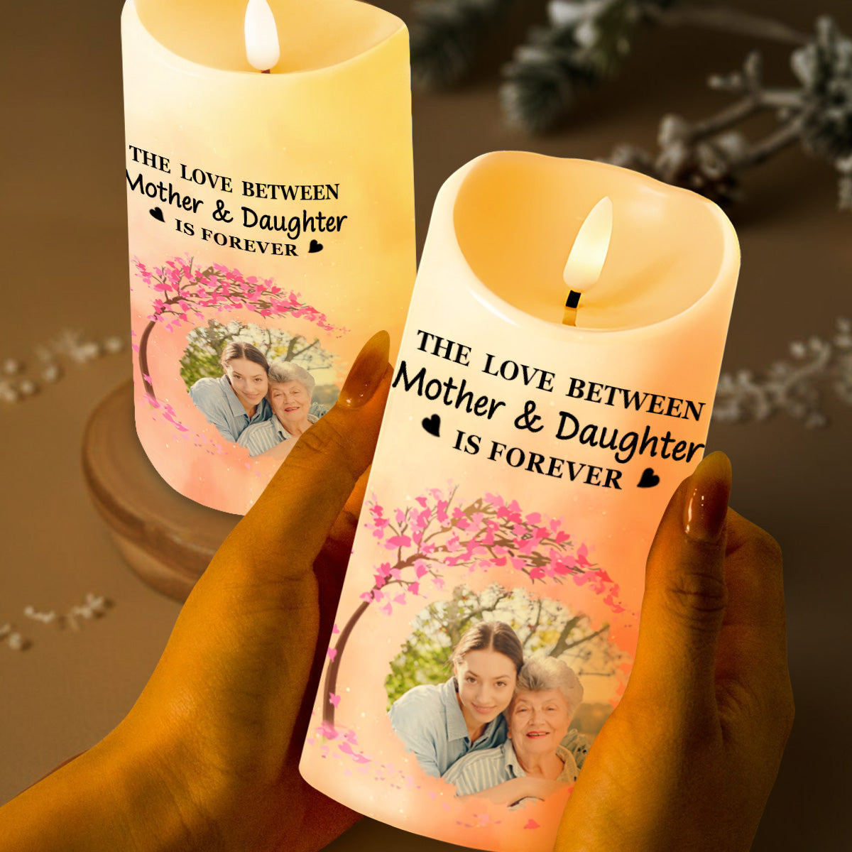The Love Between Mother & Daughter Is Forever, Cherry Blossom Tree - Personalized Custom LED Candle - DAU112_LECA