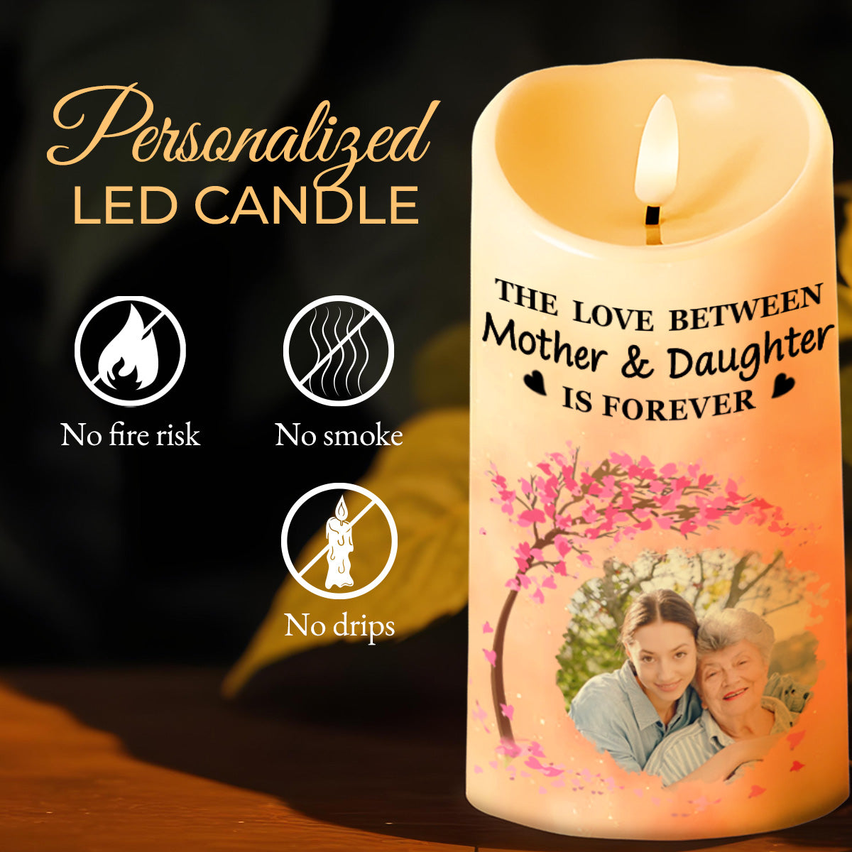The Love Between Mother & Daughter Is Forever, Cherry Blossom Tree - Personalized Custom LED Candle - DAU112_LECA
