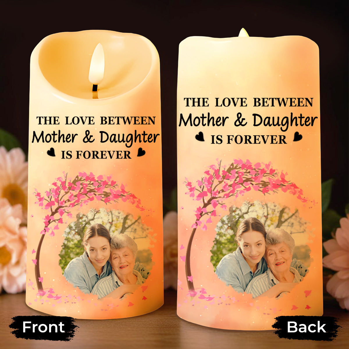 The Love Between Mother & Daughter Is Forever, Cherry Blossom Tree - Personalized Custom LED Candle - DAU112_LECA