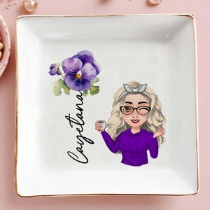 Congratulaciones With Cartoon Character And Flower - Personalized Custom Jewelry Dish, Square Ceramic Dish - DAU113_SCRD