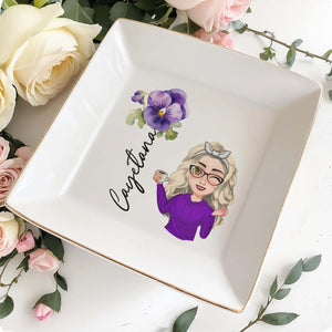 Congratulaciones With Cartoon Character And Flower - Personalized Custom Jewelry Dish, Square Ceramic Dish - DAU113_SCRD