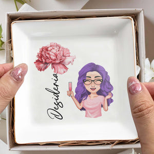 Congratulaciones With Cartoon Character And Flower - Personalized Custom Jewelry Dish, Square Ceramic Dish - DAU113_SCRD