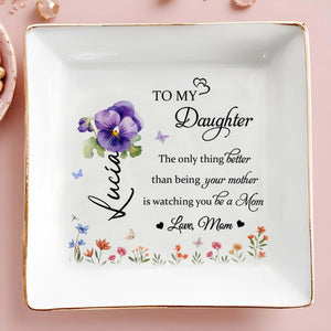 To My Daughter Love Mom Floral Ceramic Dish - Personalized Custom Jewelry Dish, Square Ceramic Dish - DAU121_SCRD