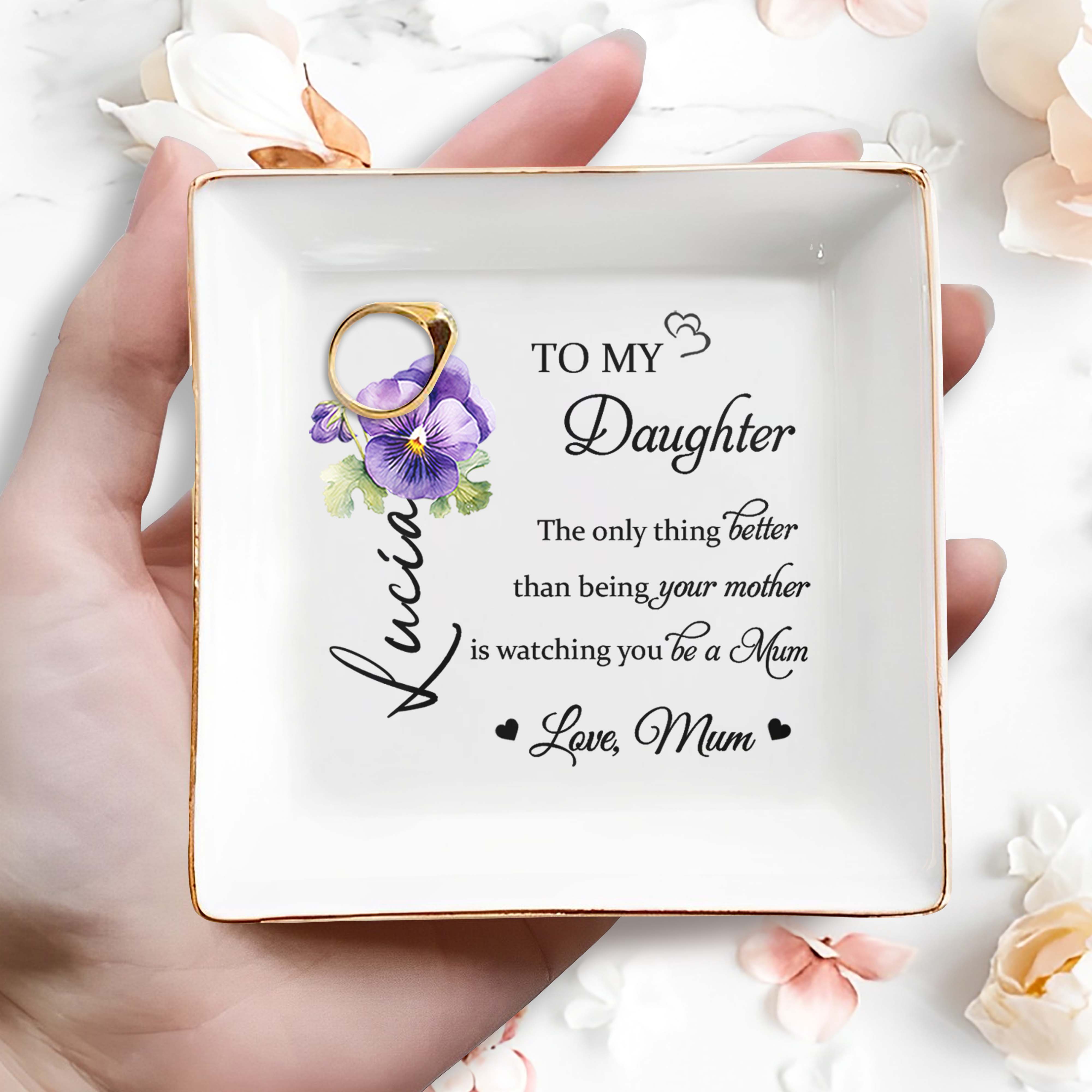 To My Daughter - Personalized Custom Jewelry Dish, Square Ceramic Dish - DAU129_SCRD