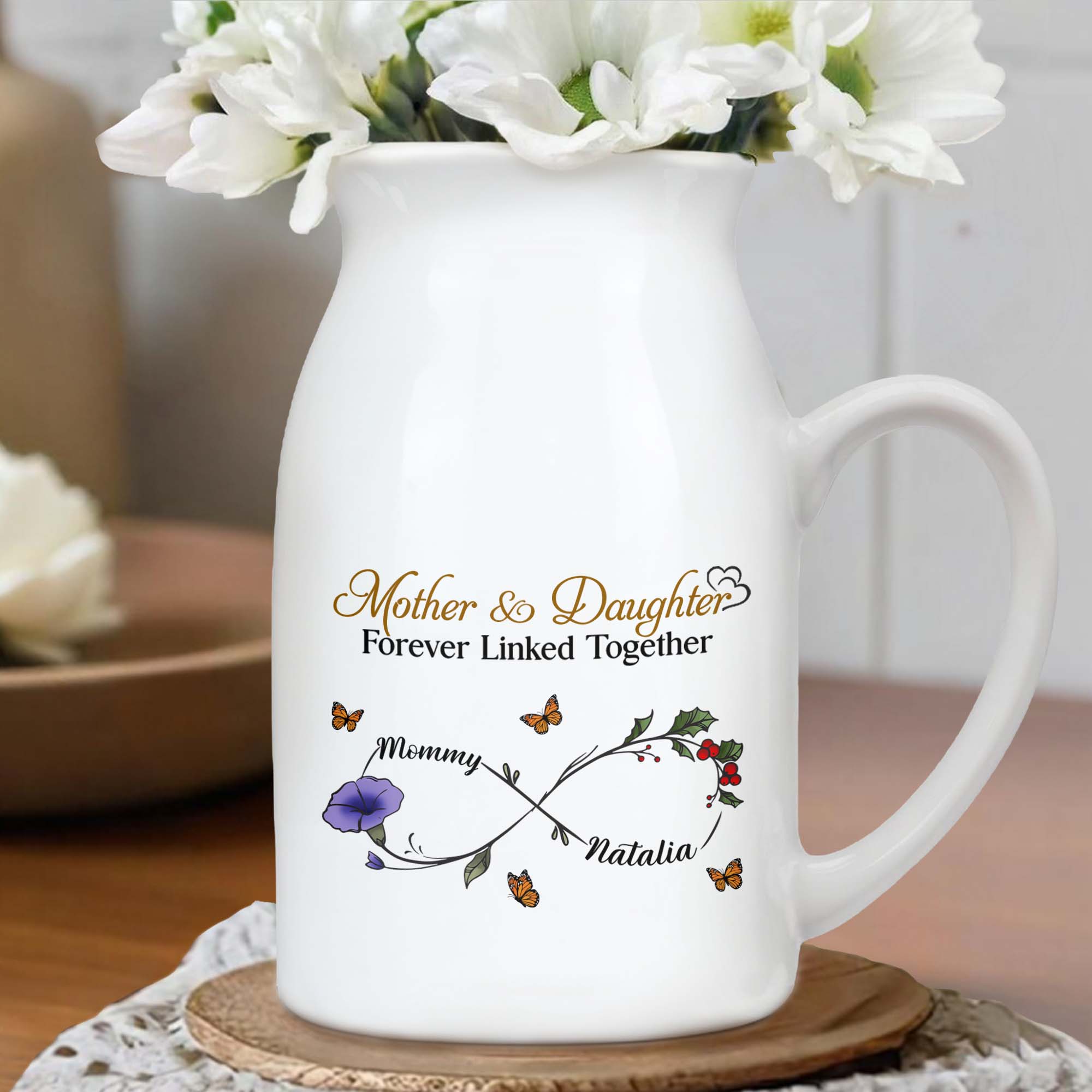 To My Beautiful Daughter, Believe In Yourself, Flowers and Branches - Personalized Ceramic Flower Vase