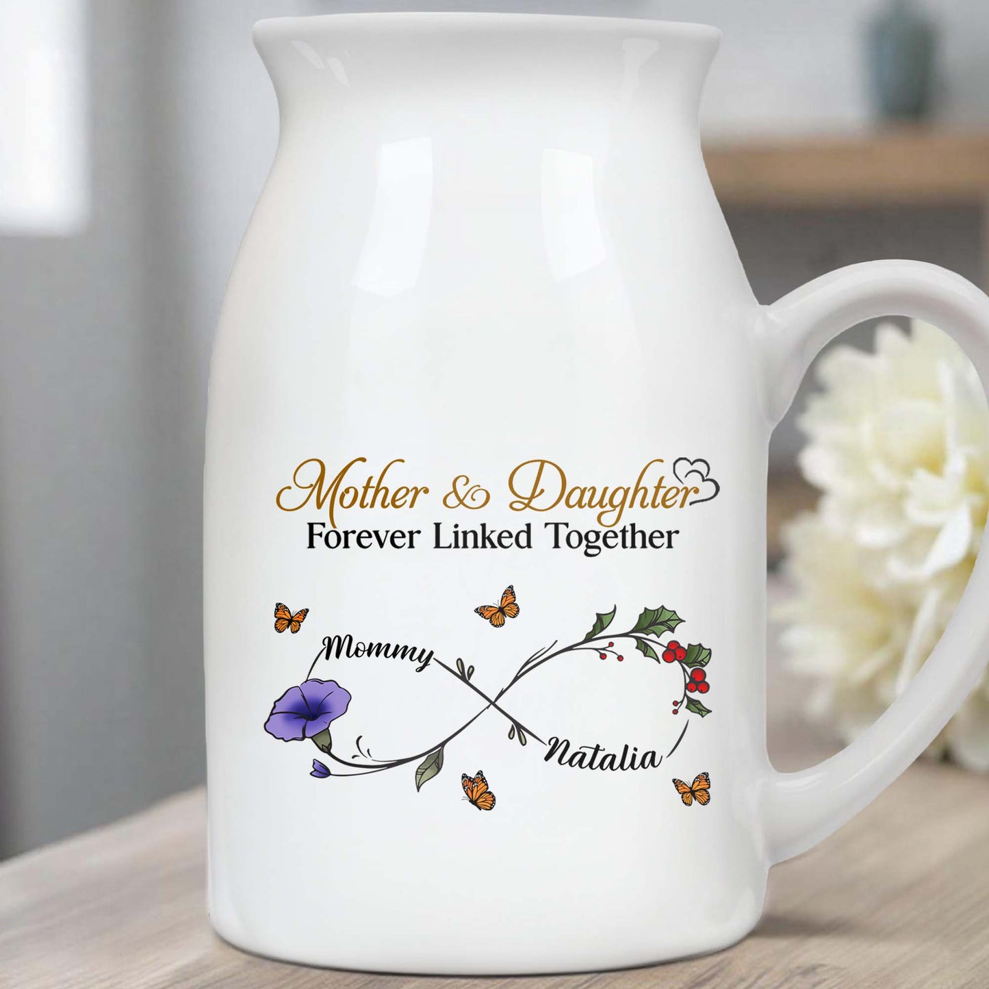 To My Beautiful Daughter, Believe In Yourself, Flowers and Branches - Personalized Ceramic Flower Vase