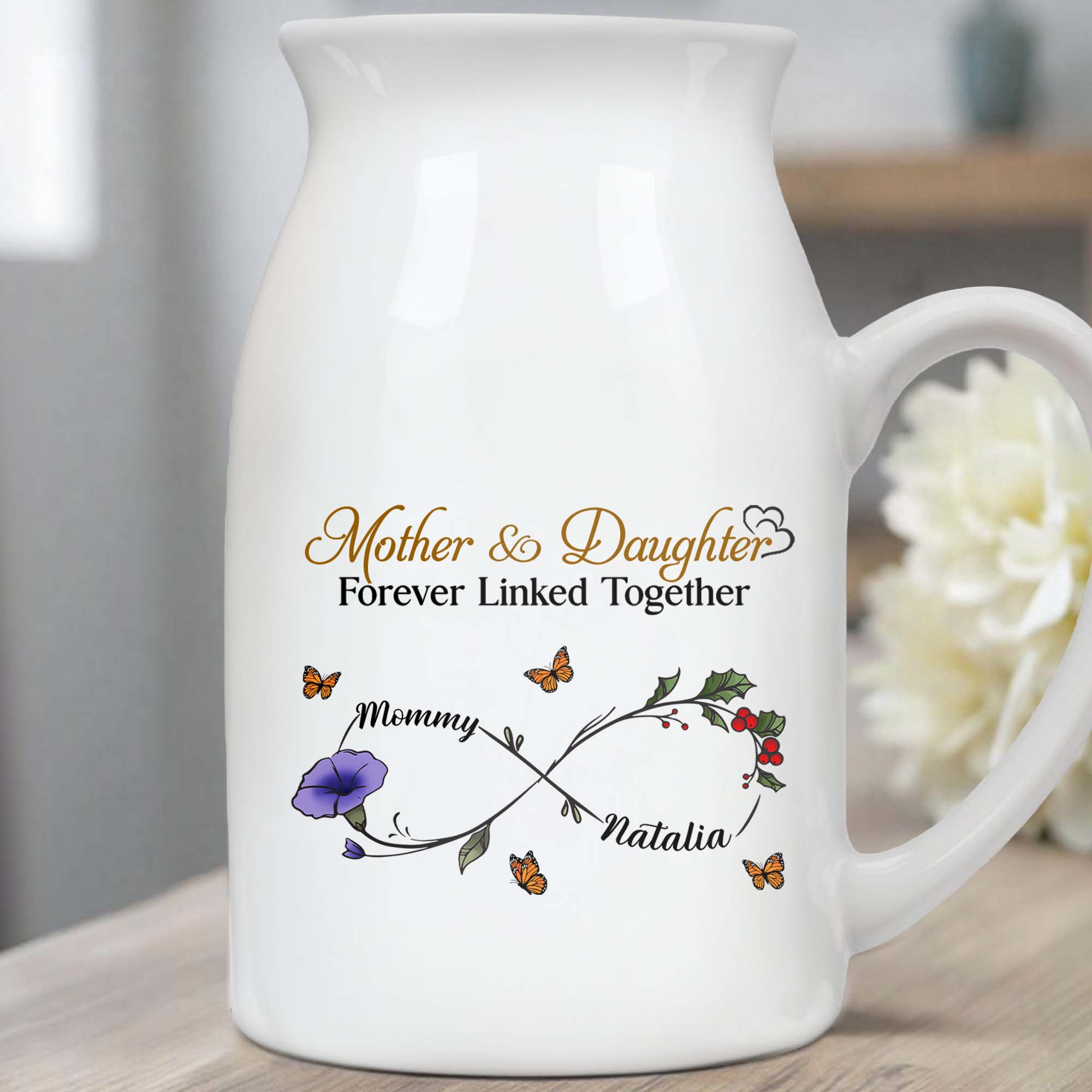 To My Beautiful Daughter, Believe In Yourself, Flowers and Branches - Personalized Ceramic Flower Vase