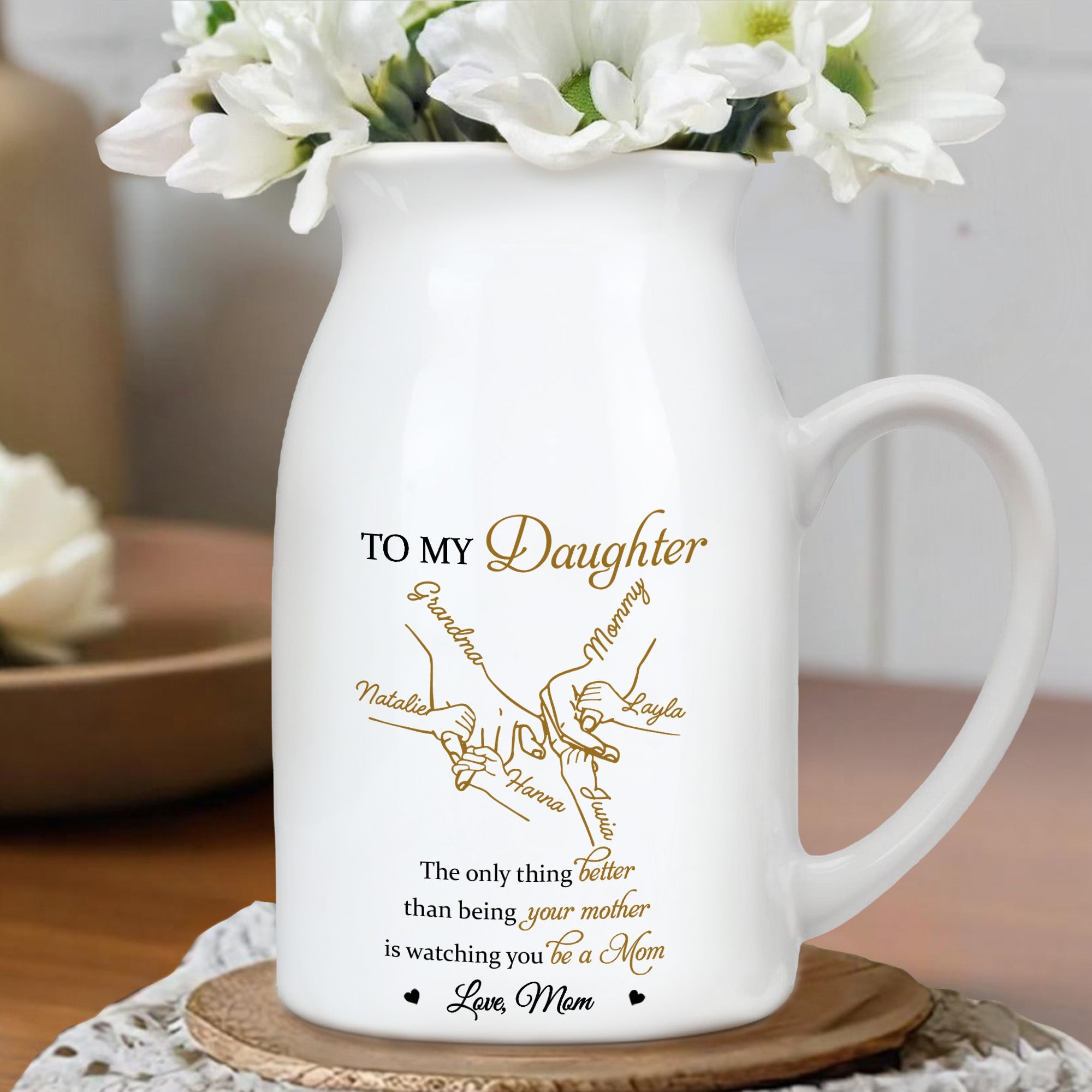 To My Daughter, The Only Thing Better Than Being Your Mother Is Watching You, Flowers and Family Tree - Personalized Ceramic Flower Vase
