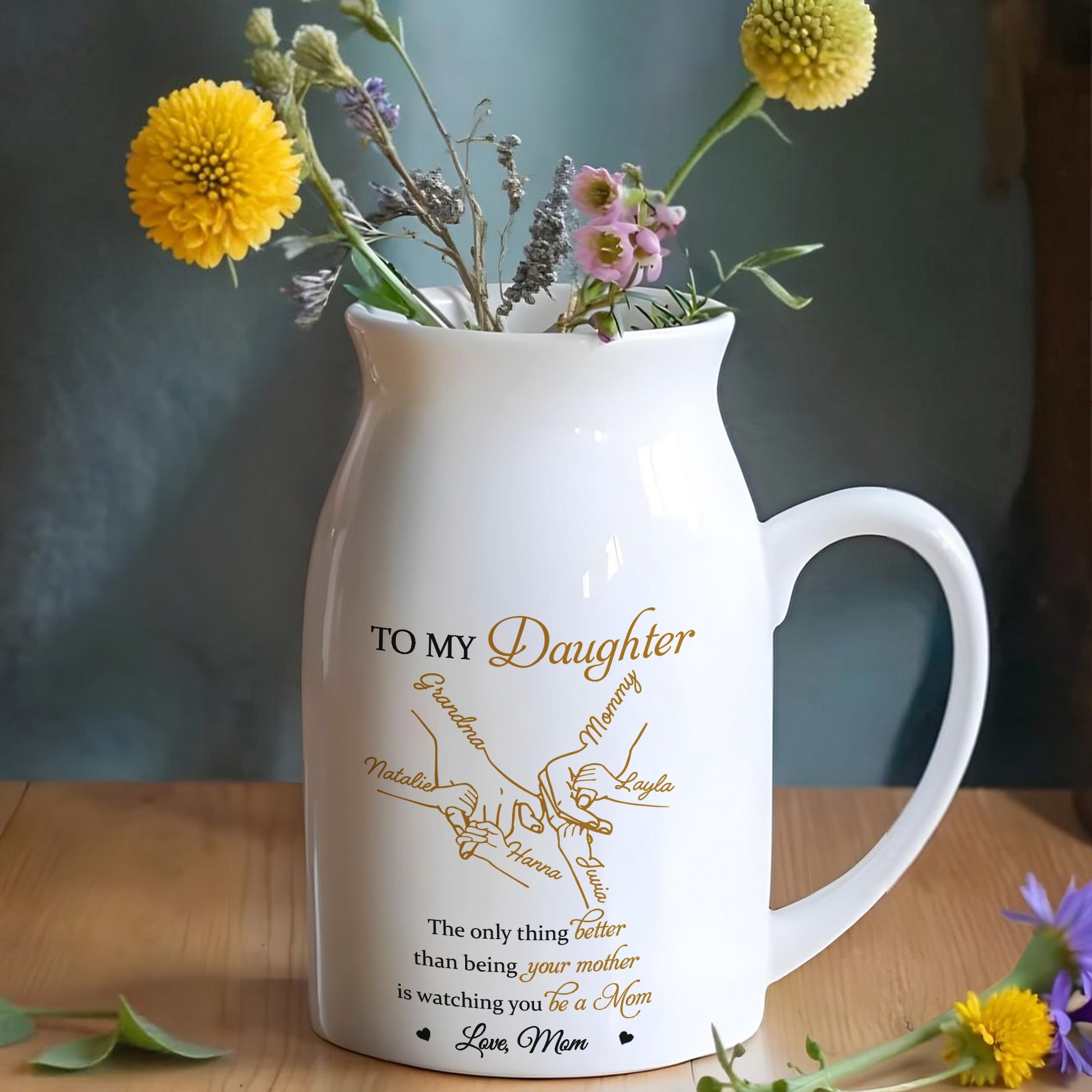 To My Daughter, The Only Thing Better Than Being Your Mother Is Watching You, Flowers and Family Tree - Personalized Ceramic Flower Vase