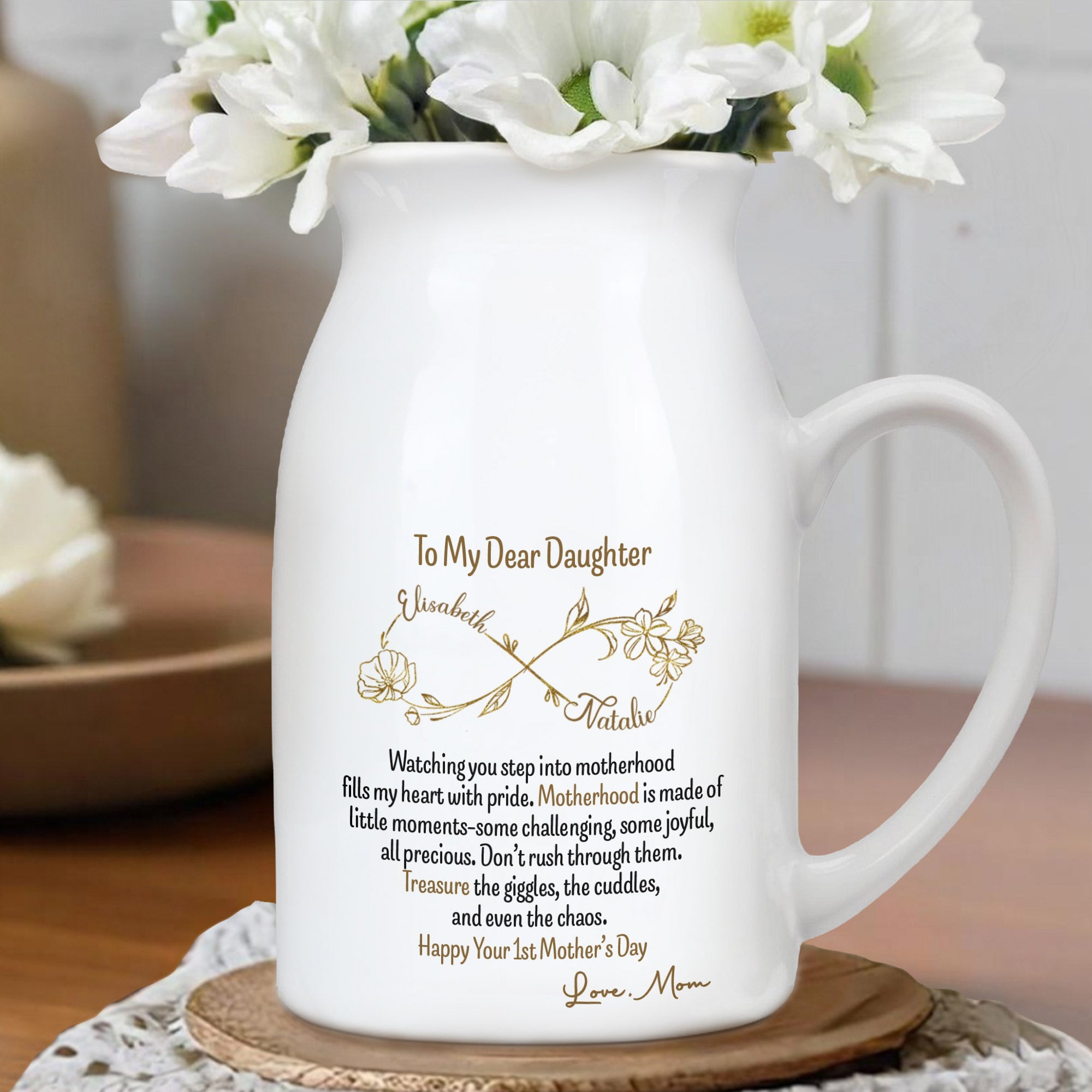To My Dear Daughter Watching You Step Into Motherhood, Flowers - Personalized Ceramic Flower Vase