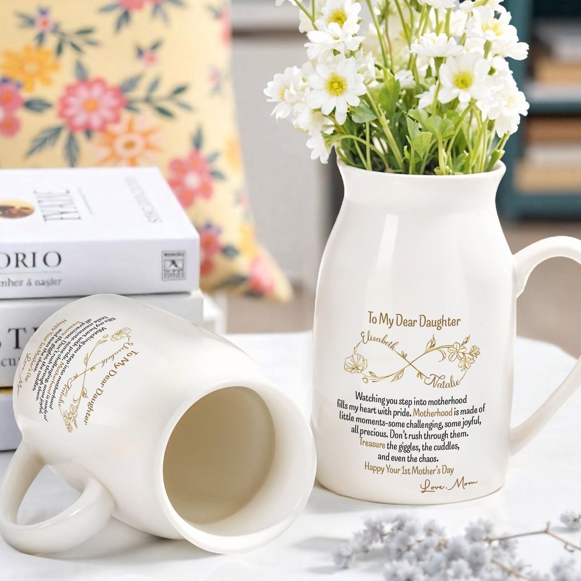 To My Dear Daughter Watching You Step Into Motherhood, Flowers - Personalized Ceramic Flower Vase
