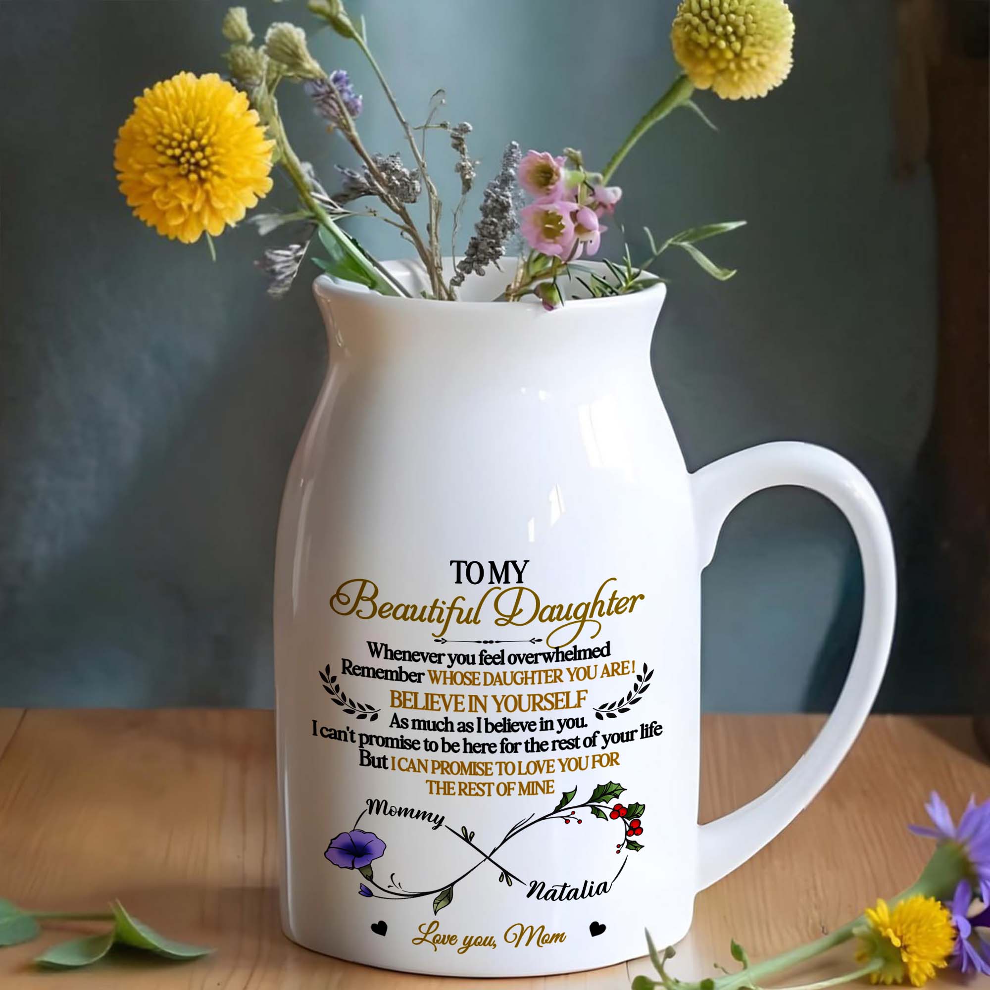 To My Beautiful Daughter, Whenever You Feel Overwhelmed, Flowers and Branches - Personalized Ceramic Flower Vase