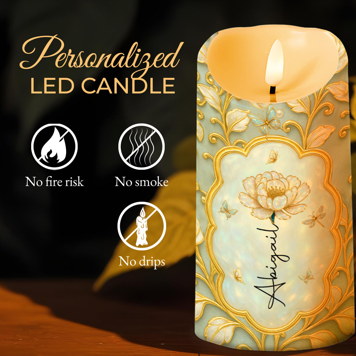 To My Beautiful Daughter, Believe In Yourself, Flowers Design - Personalized Custom LED Candle - DAU149_LECA