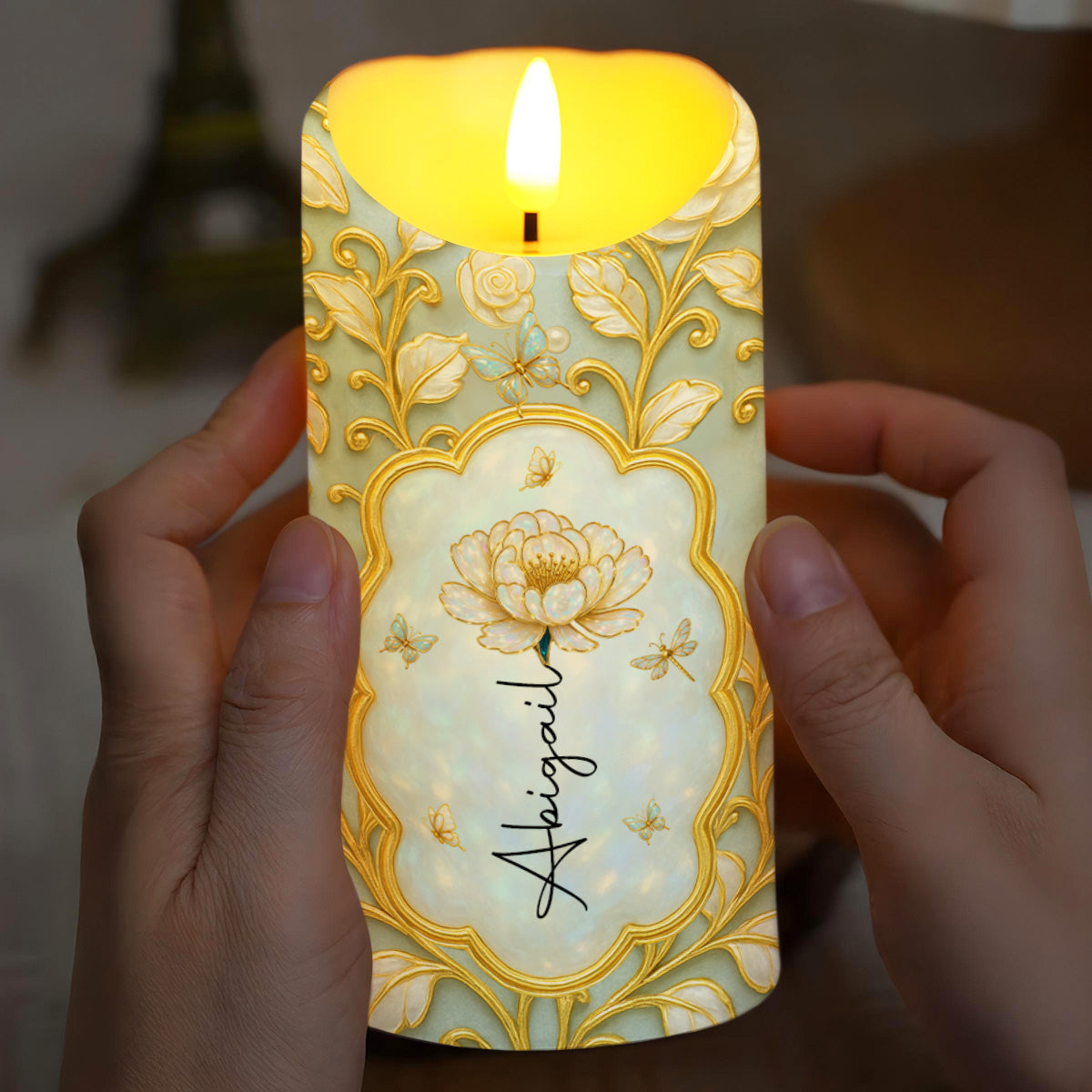 To My Beautiful Daughter, Believe In Yourself, Flowers Design - Personalized Custom LED Candle - DAU149_LECA