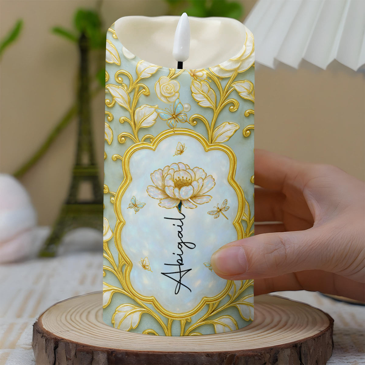 To My Beautiful Daughter, Believe In Yourself, Flowers Design - Personalized Custom LED Candle - DAU149_LECA