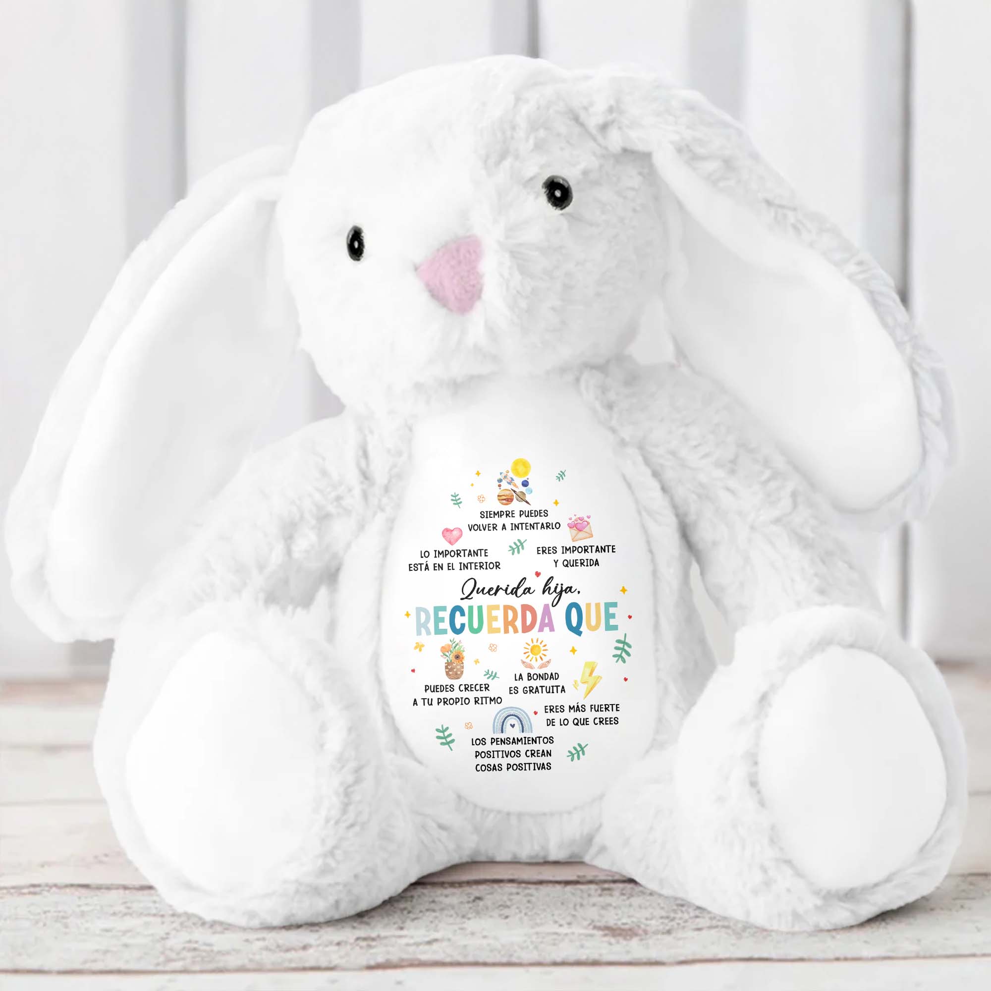 Querida Hija, Recuerda Que Siempre Podrás Contar Conmigo, Sun, Flowers, Hearts - Personalized Stuffed Bunny - DAU153_BUN