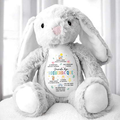 Querida Hija, Recuerda Que Siempre Podrás Contar Conmigo, Sun, Flowers, Hearts - Personalized Stuffed Bunny - DAU153_BUN
