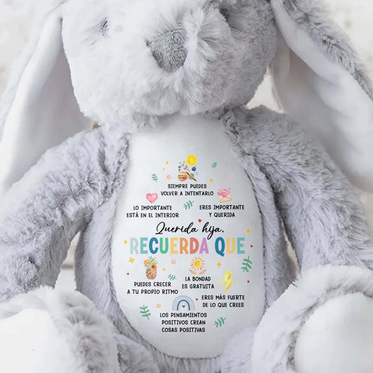 Querida Hija, Recuerda Que Siempre Podrás Contar Conmigo, Sun, Flowers, Hearts - Personalized Stuffed Bunny - DAU153_BUN