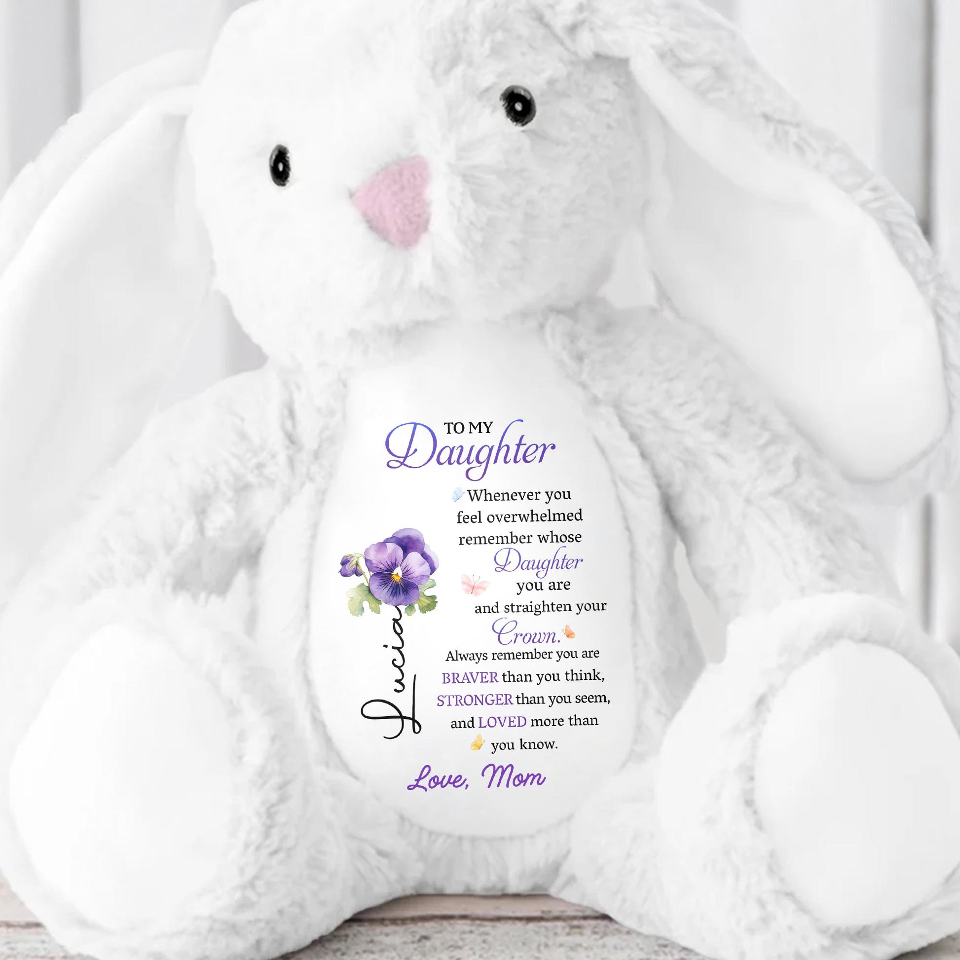 To My Daughter, Whenever You Feel Overwhelmed, Flowers - Personalized Stuffed Bunny - DAU162_BUN