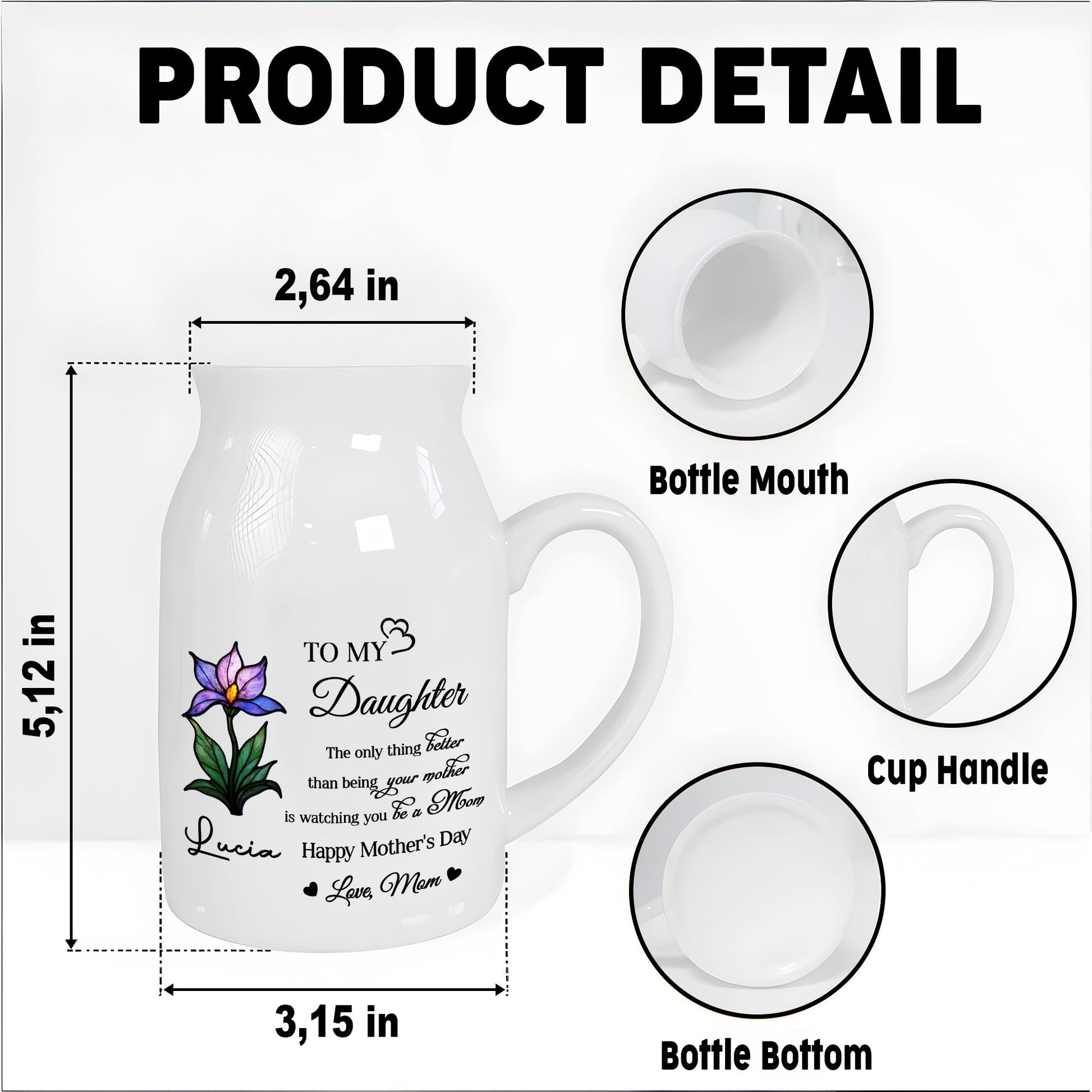 To My Daughter, The only thing better than being your mother is watching you be a Mom, Flower - Personalized Ceramic Flower Vase