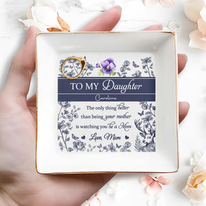 To My Daughter Caroline, Butterflies, Flowers And Deer - Personalized Custom Jewelry Dish, Square Ceramic Dish - DAU158_SCRD