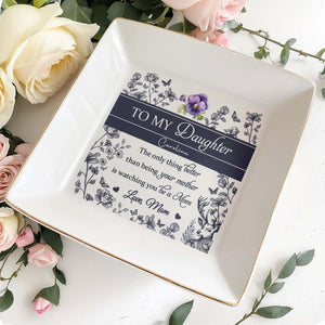 To My Daughter Caroline, Butterflies, Flowers And Deer - Personalized Custom Jewelry Dish, Square Ceramic Dish - DAU158_SCRD