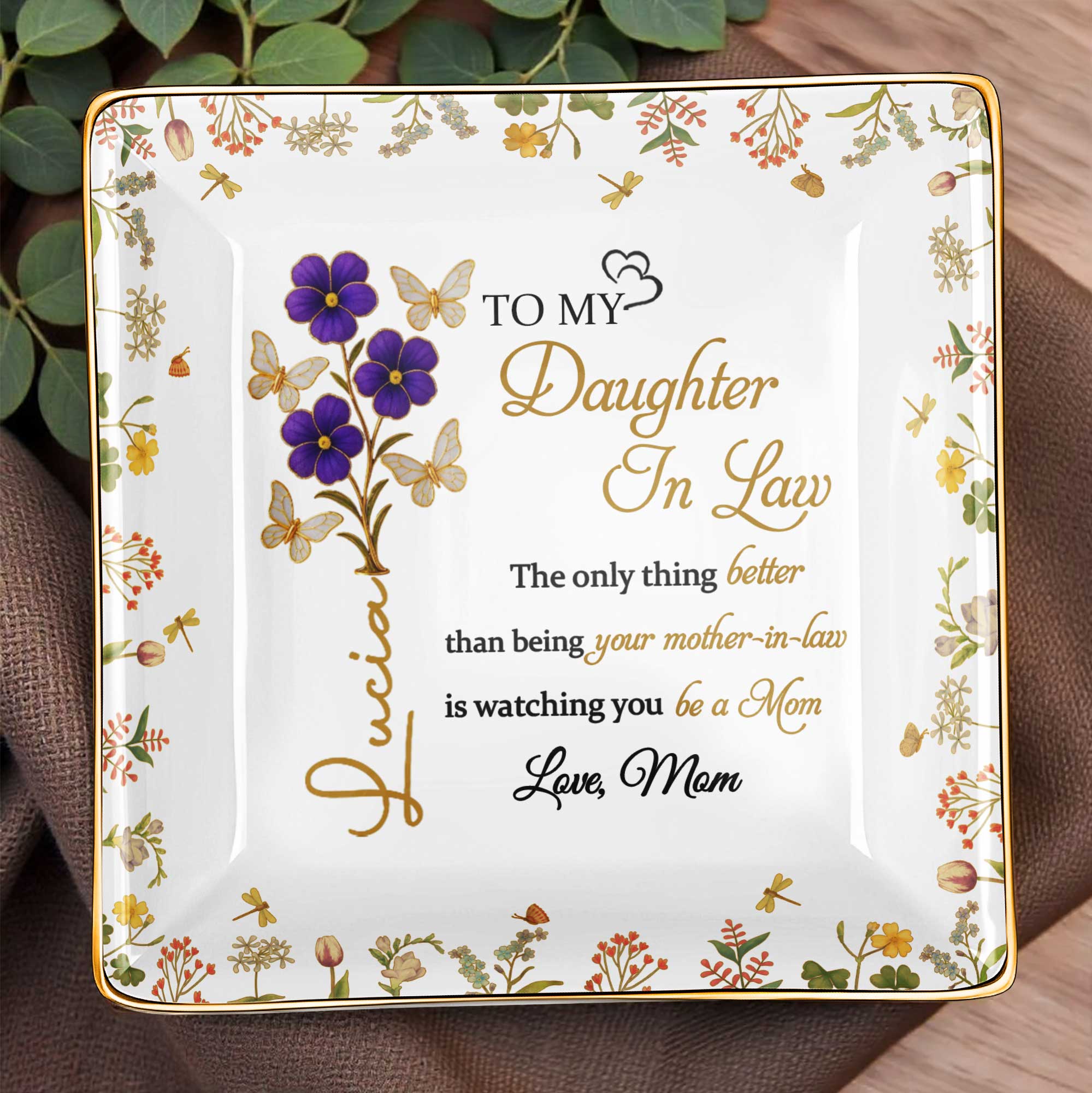Watching You Be A Mom, Flowers And Butterflies Dish - Personalized Custom Jewelry Dish, Ceramic Dish, Square Shape - DAU181_SCRF