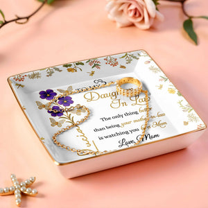 Watching You Be A Mom, Flowers And Butterflies Dish - Personalized Custom Jewelry Dish, Ceramic Dish, Square Shape - DAU181_SCRF