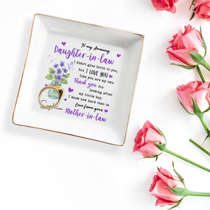 To My Amazing Daughter-In-Law With Flowers And Butterflies - Personalized Custom Jewelry Dish, Square Ceramic Dish - DAU186_SCRD
