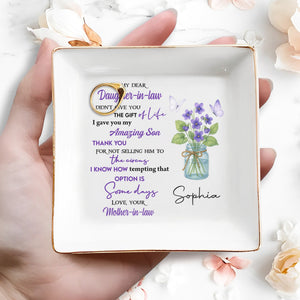 To My Dear Daughter-in-Law The Gift Of Life With Flowers - Personalized Custom Jewelry Dish, Square Ceramic Dish - DAU187_SCRD