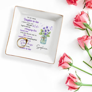 To My Dear Daughter-in-Law The Gift Of Life With Flowers - Personalized Custom Jewelry Dish, Square Ceramic Dish - DAU187_SCRD