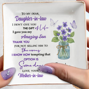 To My Dear Daughter-in-Law The Gift Of Life With Flowers - Personalized Custom Jewelry Dish, Square Ceramic Dish - DAU187_SCRD
