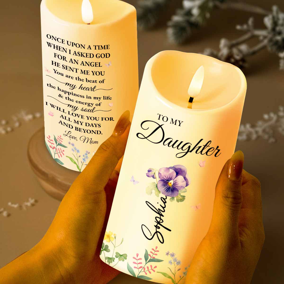 Once Upon A Time When I Asked God For An Angel - Personalized Custom LED Candle - DAU188_LECA