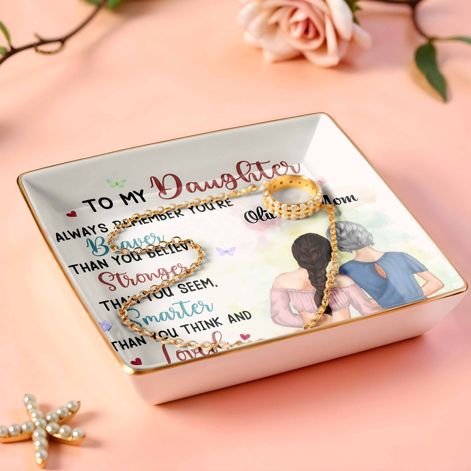 Always Remember You're Braver, Stronger, Smarter - Personalized Custom Jewelry Dish, Ceramic Dish, Square Shape - DAU189_SCRF