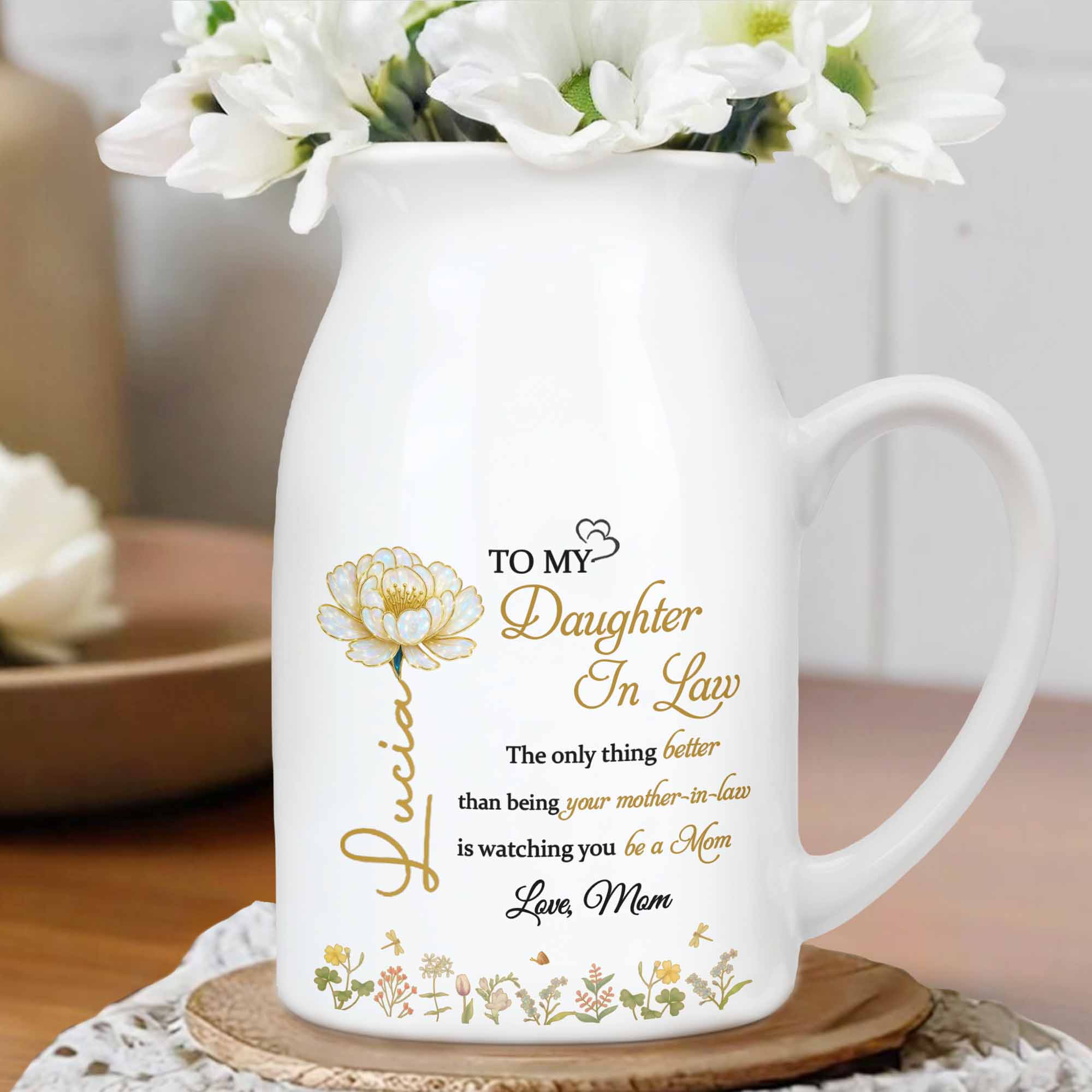 To My Daughter In Law, Watching You Be A Mom - Personalized Ceramic Flower Vase