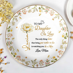 To My Daughter In Law, Love, Flowers - Personalized Custom Jewelry Dish, Ceramic Dish, Round Shape - DAU193_RCRF