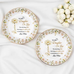 To My Daughter In Law, Love, Flowers - Personalized Custom Jewelry Dish, Ceramic Dish, Round Shape - DAU193_RCRF