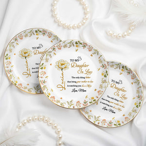 To My Daughter In Law, Love, Flowers - Personalized Custom Jewelry Dish, Ceramic Dish, Round Shape - DAU193_RCRF
