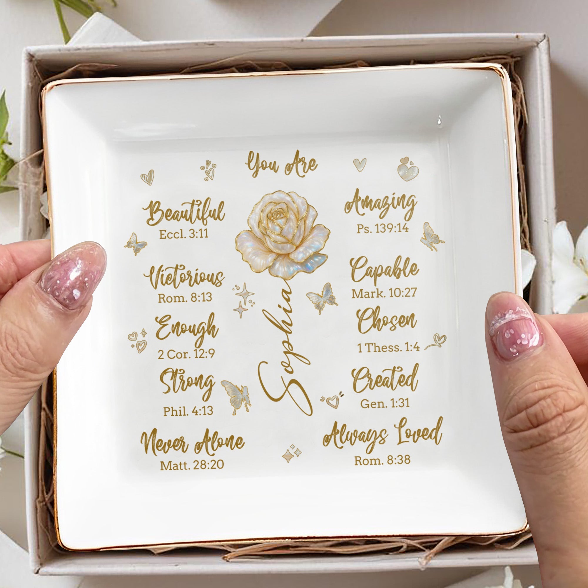 You Are Beautiful Amazing Victorious - Personalized Custom Jewelry Dish, Square Ceramic Dish - DAU196_SCRD