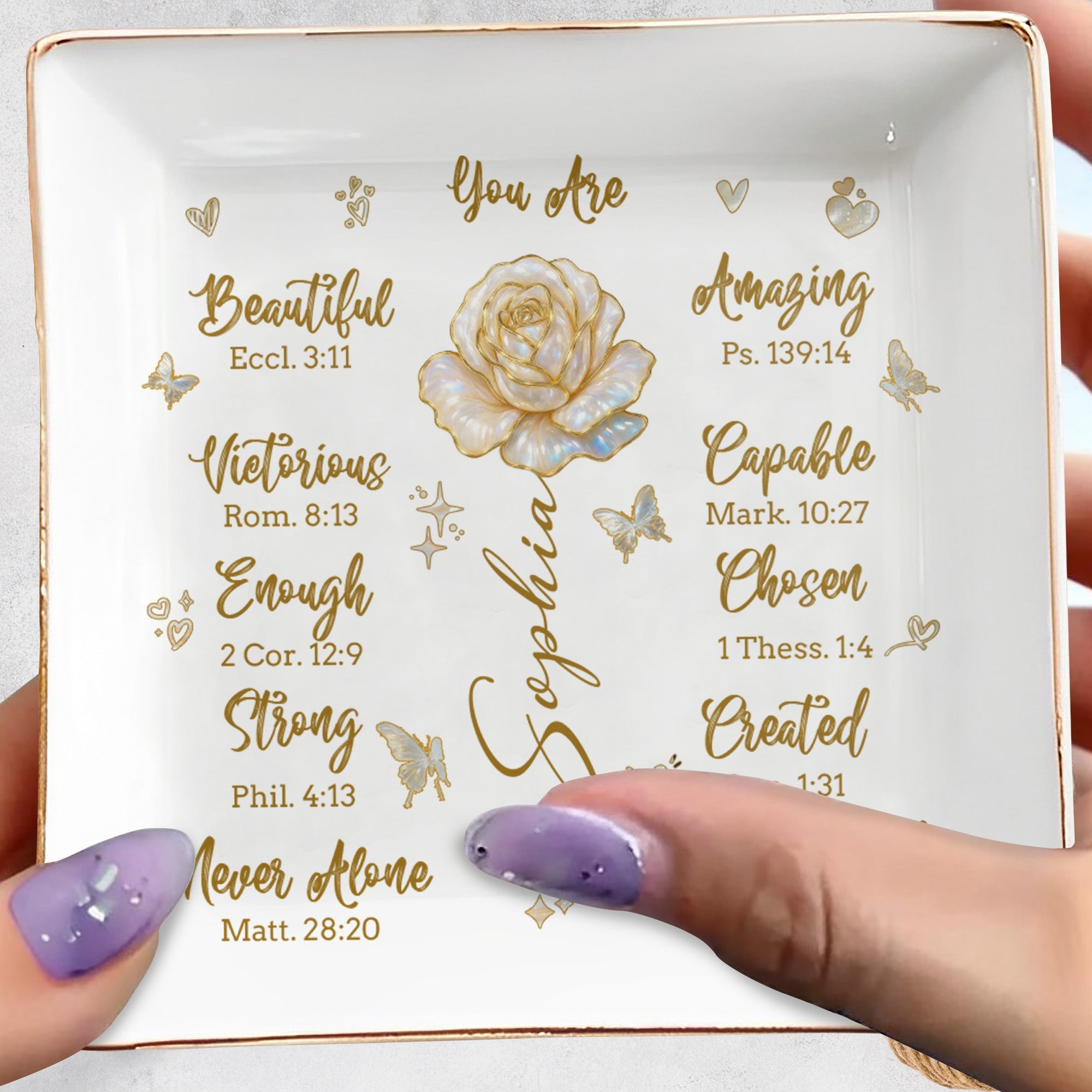 You Are Beautiful Amazing Victorious - Personalized Custom Jewelry Dish, Square Ceramic Dish - DAU196_SCRD