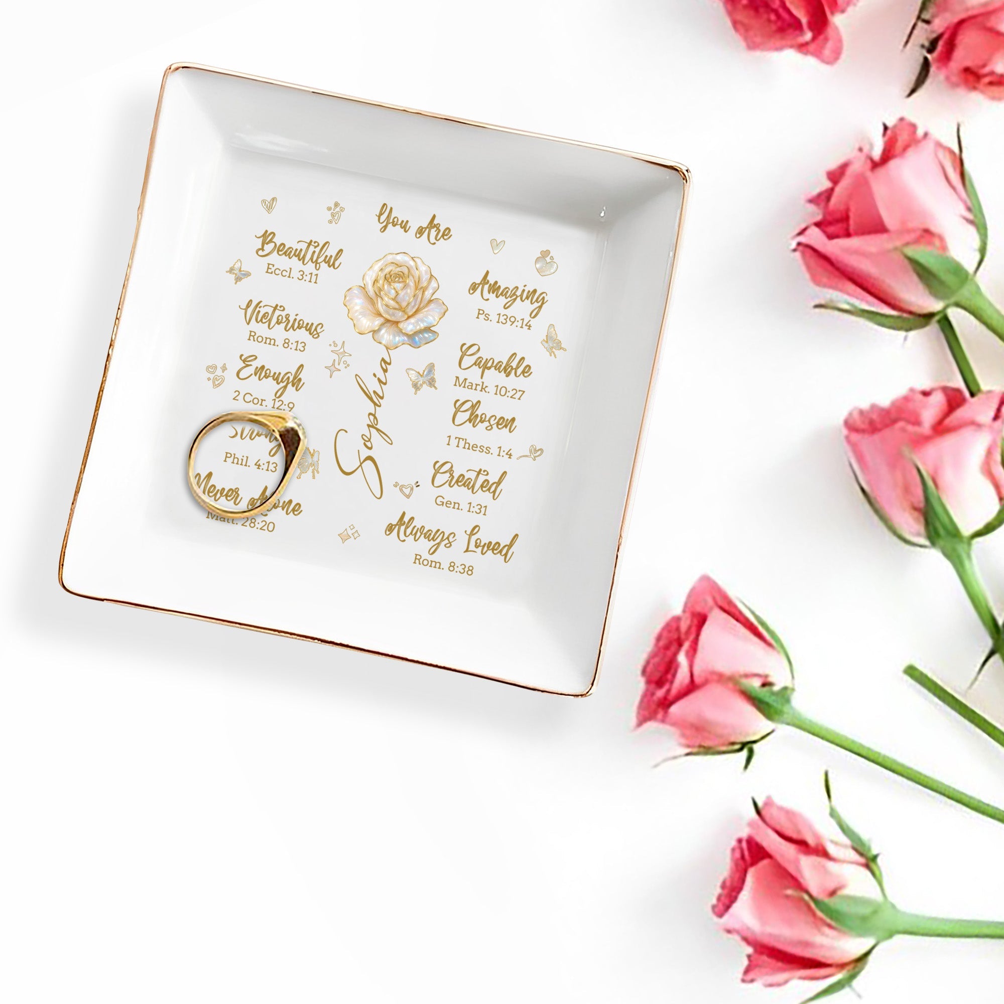 You Are Beautiful Amazing Victorious - Personalized Custom Jewelry Dish, Square Ceramic Dish - DAU196_SCRD
