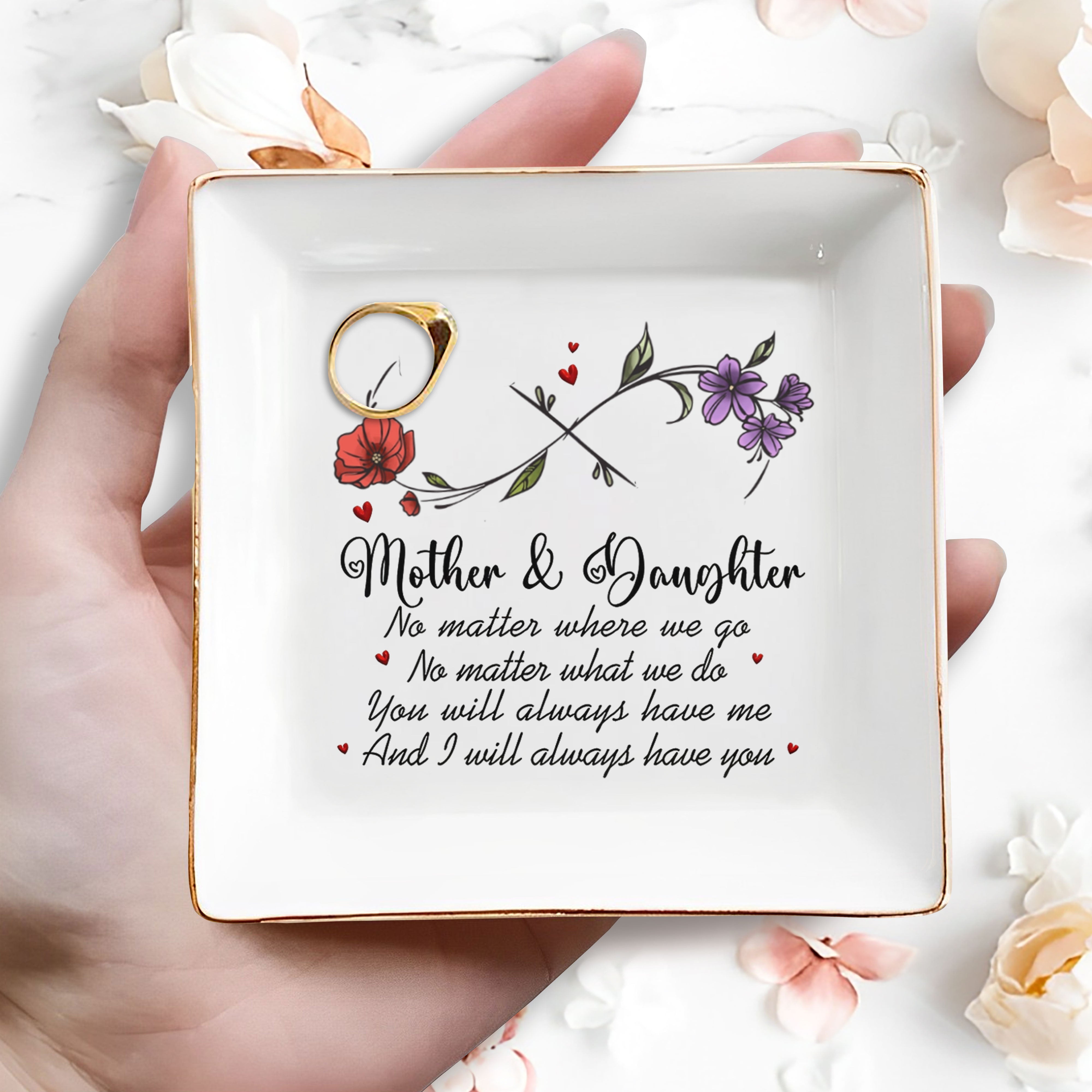 Mother & Daughter Always Together - Personalized Custom Jewelry Dish, Square Ceramic Dish - DAU199_SCRD
