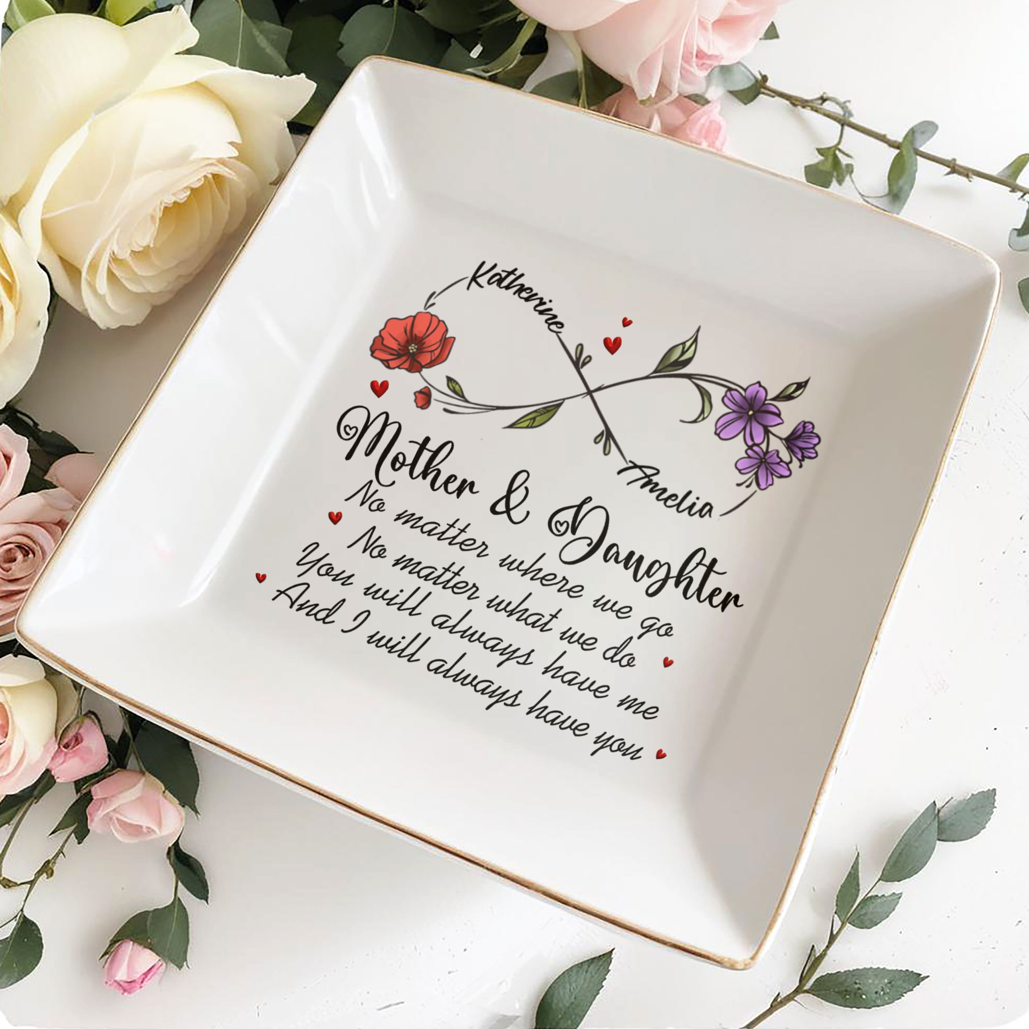 Mother & Daughter Always Together - Personalized Custom Jewelry Dish, Square Ceramic Dish - DAU199_SCRD