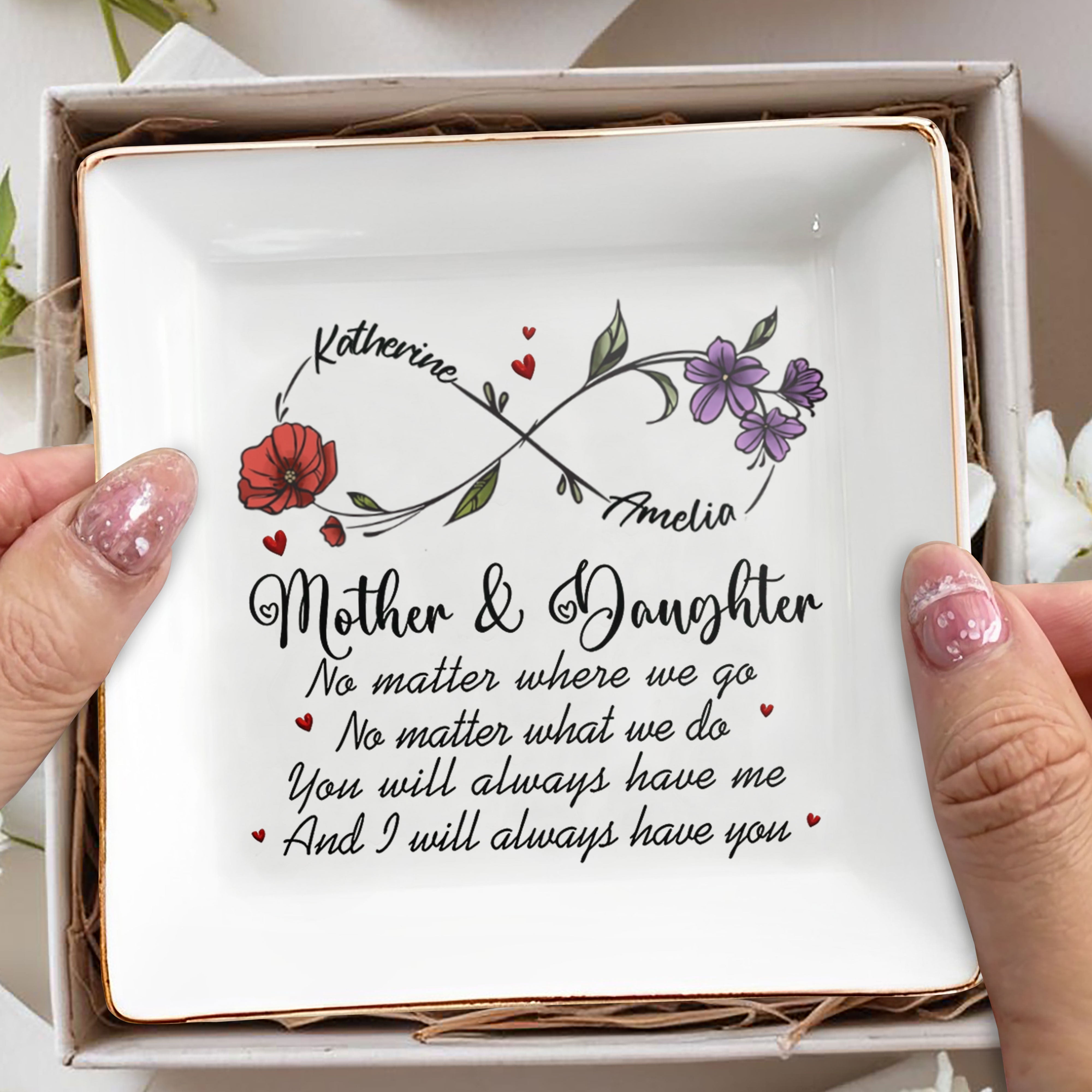 Mother & Daughter Always Together - Personalized Custom Jewelry Dish, Square Ceramic Dish - DAU199_SCRD