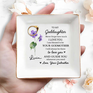 To My Goddaughter Love Blessings From Your Godmother - Personalized Custom Jewelry Dish, Square Ceramic Dish - DAU202_SCRD