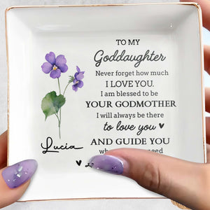 To My Goddaughter Love Blessings From Your Godmother - Personalized Custom Jewelry Dish, Square Ceramic Dish - DAU202_SCRD