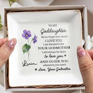 To My Goddaughter Love Blessings From Your Godmother - Personalized Custom Jewelry Dish, Square Ceramic Dish - DAU202_SCRD