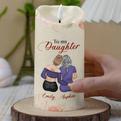 To My Daughter, Love Mom, Flowers - Personalized Custom LED Candle - DAU204_LECA