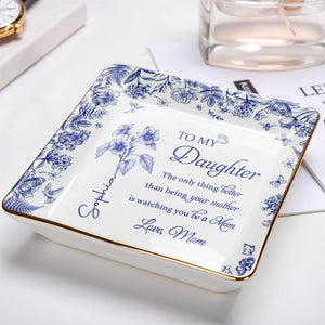 To My Daughter, Floral Design Ceramic Dish - Personalized Custom Jewelry Dish, Ceramic Dish, Square Shape - DAU213_SCRF