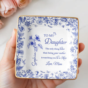 To My Daughter, Floral Design Ceramic Dish - Personalized Custom Jewelry Dish, Ceramic Dish, Square Shape - DAU213_SCRF